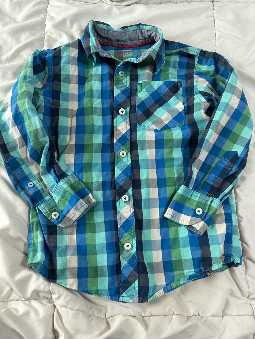 Boys Plaid Blue Button Down Long Sleeve